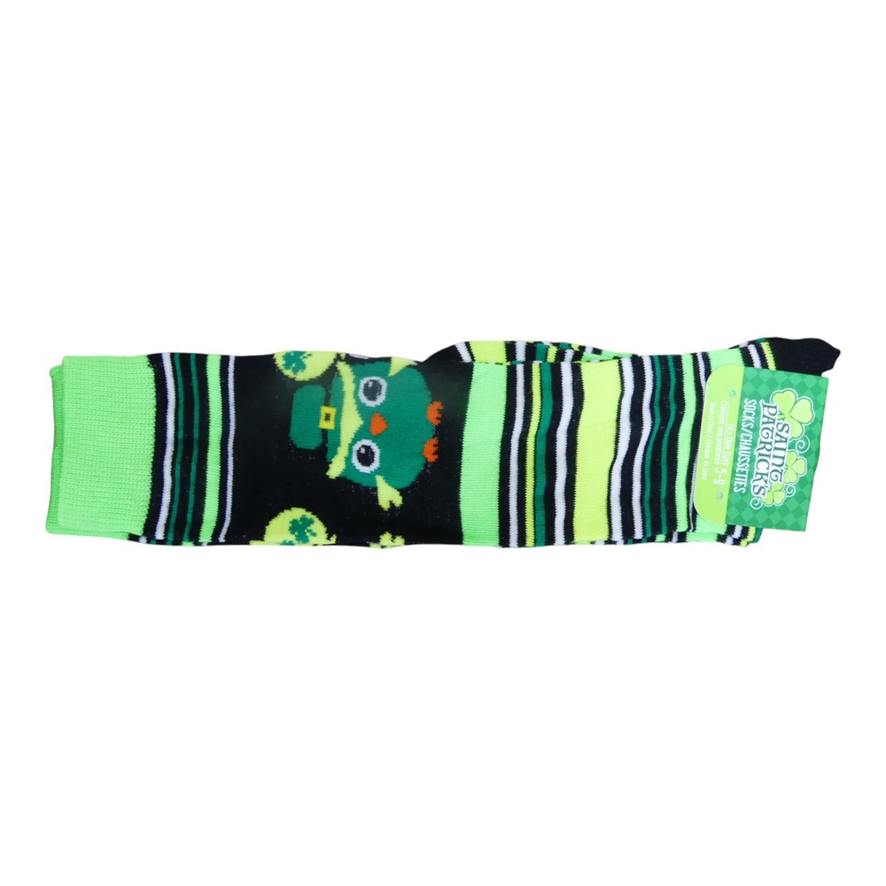 Saint Patrick's Crew Socks Women 5-9 Green NWT Leprechaun Owl Striped Holiday
